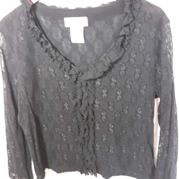 Christine & Jill Black Stretch Lace Top Fully Lined Size XL Ruffle neckline - Picture 1 of 7